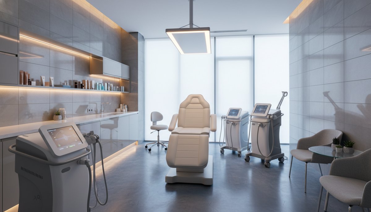 美容医療の最新機器が並ぶクリニック内部