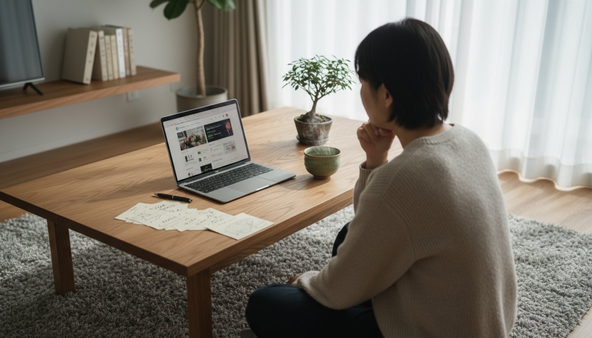 皮膚科クリニック選びのポイントを考える様子