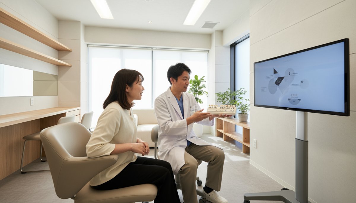 大阪の歯科クリニックでセラミック治療のカウンセリングを受ける様子