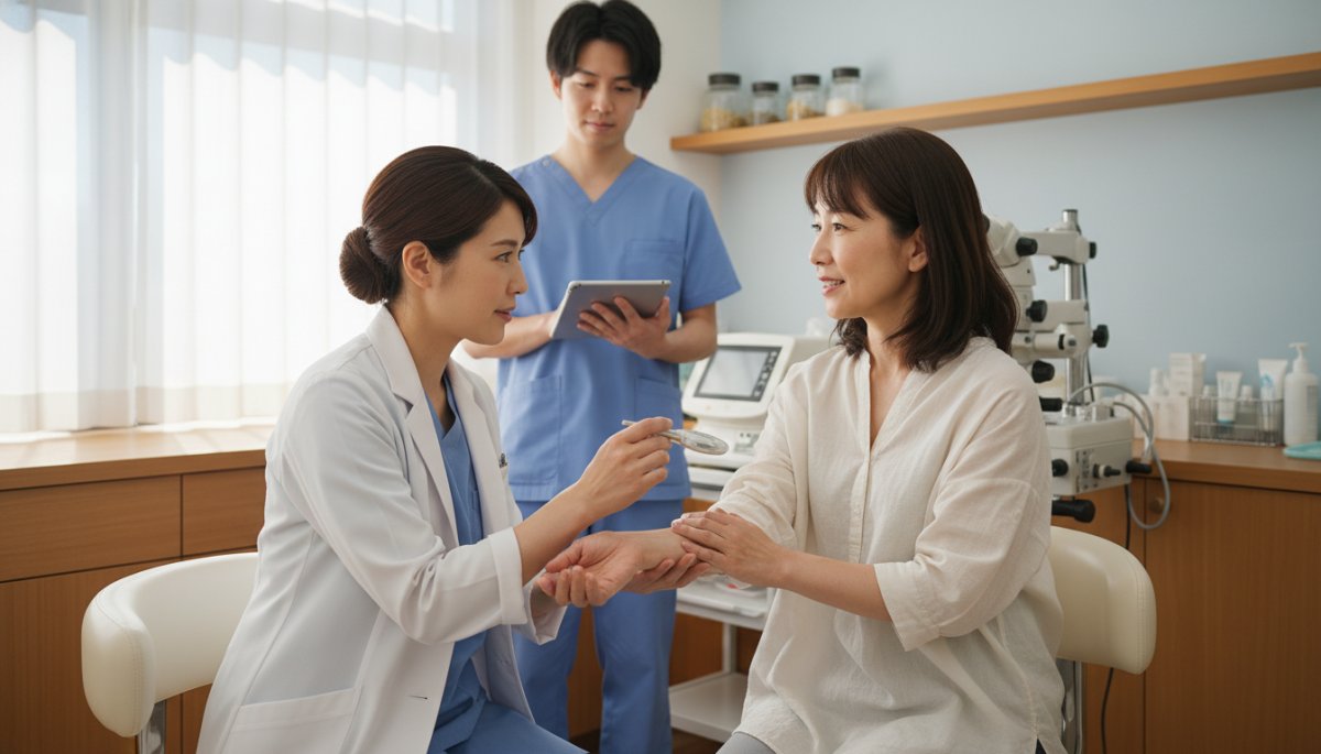 皮膚科専門医による診察風景