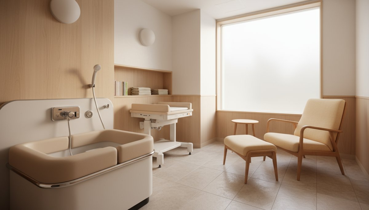 産婦人科の授乳室と沐浴室