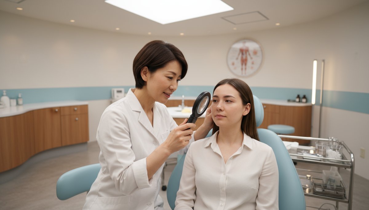 シミの種類を診断する美容皮膚科の医師