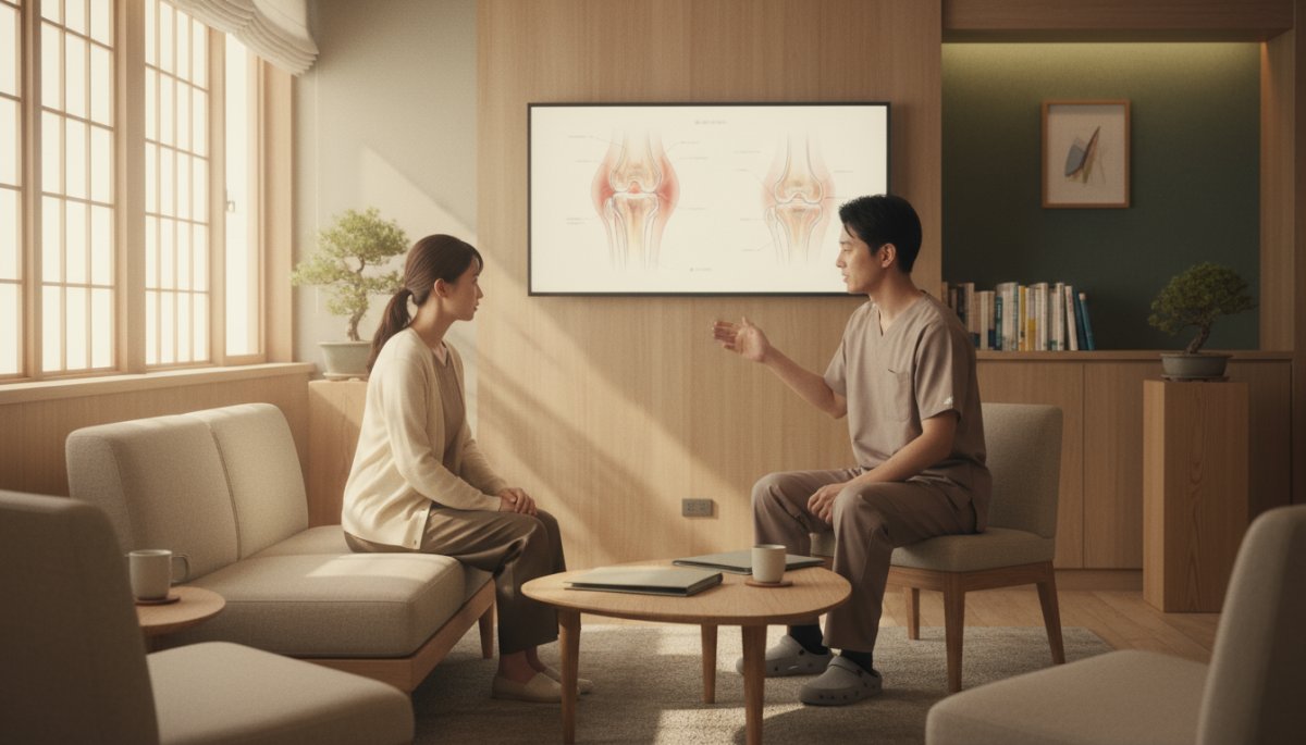 クマ取り施術の説明をする医師と患者